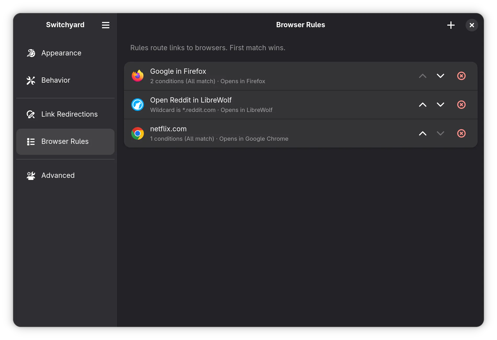 Browser rules panel